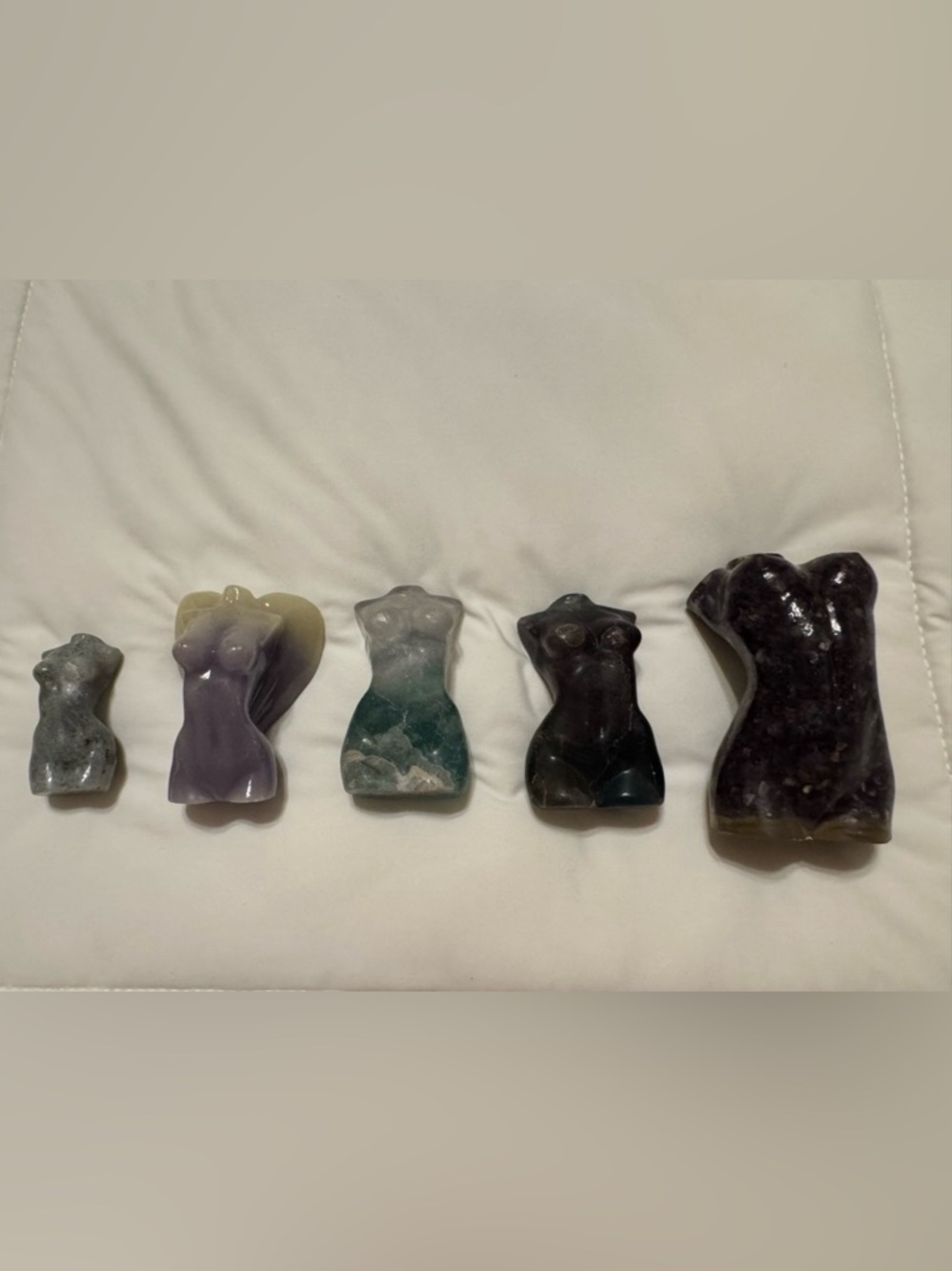 Carved Stone Female Torso Sculptures - Multicolor Set
